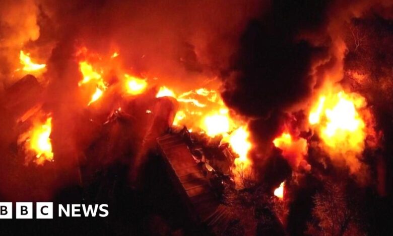 Ohio train: Huge fire breaks out after derailment