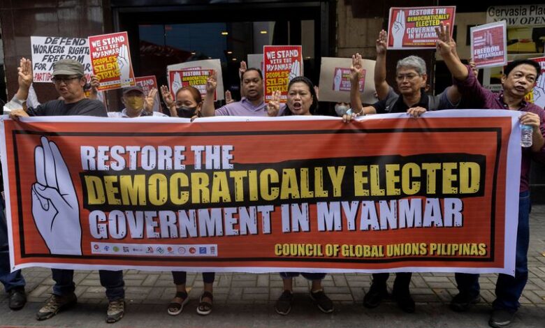 Protesters mark Myanmar coup anniversary, junta due to make statement