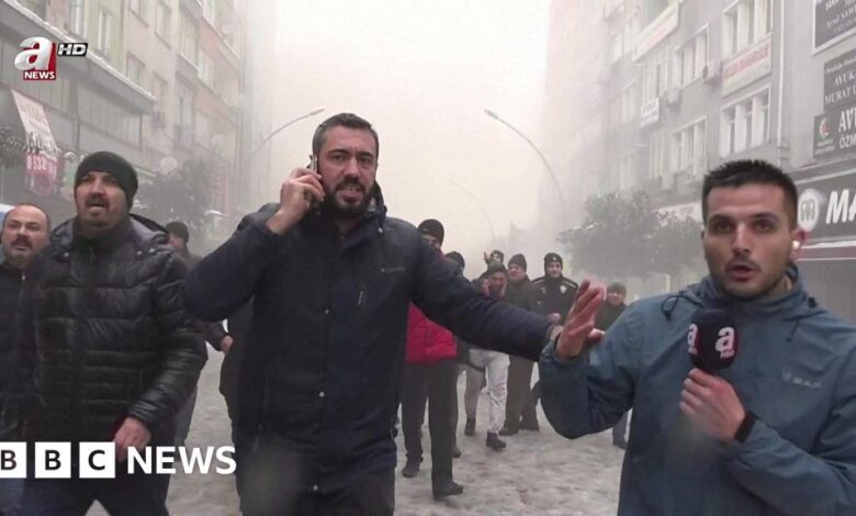 Turkey earthquake: TV crew flee live broadcast as second quake hits