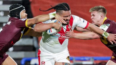 Konrad Hurrell was among the try-scorers as St Helens edged out Huddersfield