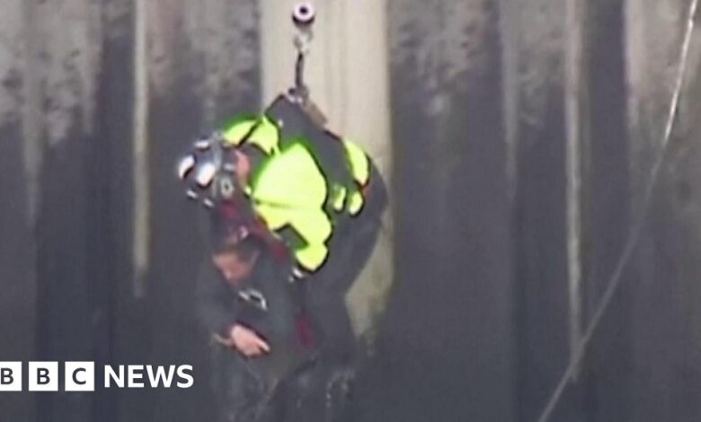 Watch the harrowing rescue of a man stuck in a flooded river