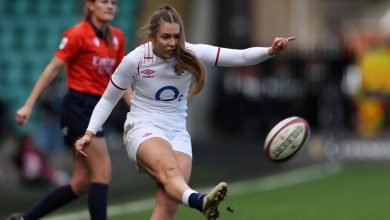 Holly Aitchison kicking during England's win over Italy last time out in the Six Nations