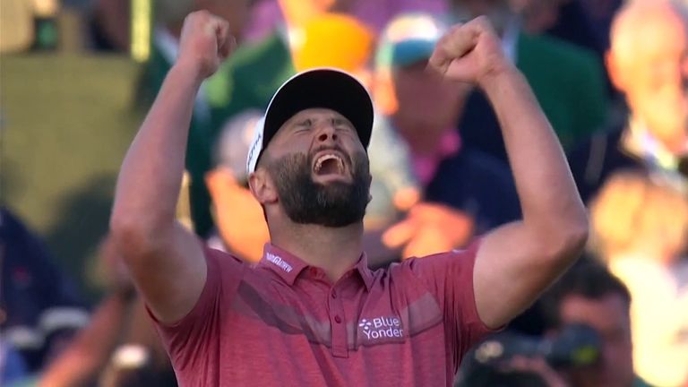 An emotional Jon Rahm wraps up his four-shot win at The Masters.