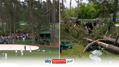 Play during the second round at The Masters was suspended shortly after trees fell at the 17th hole amid high winds