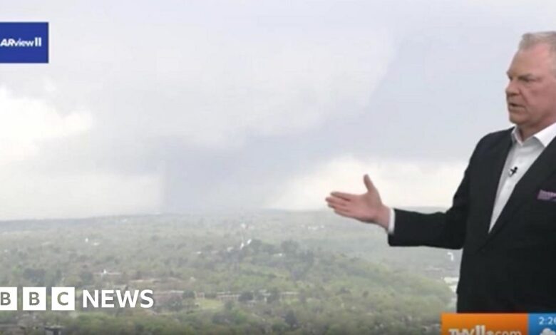 The moment weather presenter spots tornado live on air