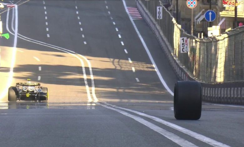 Tsunoda loses tyre... tyre chases car down the hill!