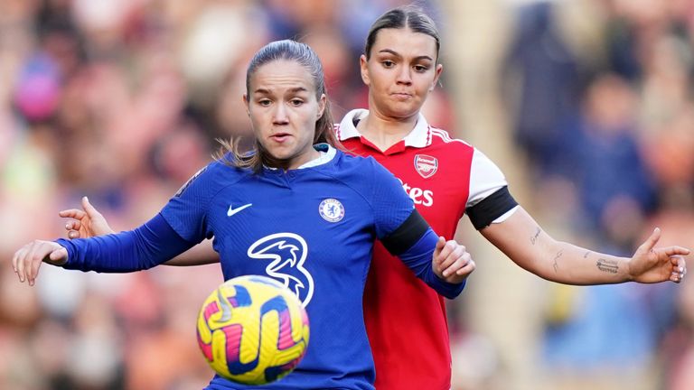 Guro Reiten and Laura Wienroither in action at the Emirates Stadium